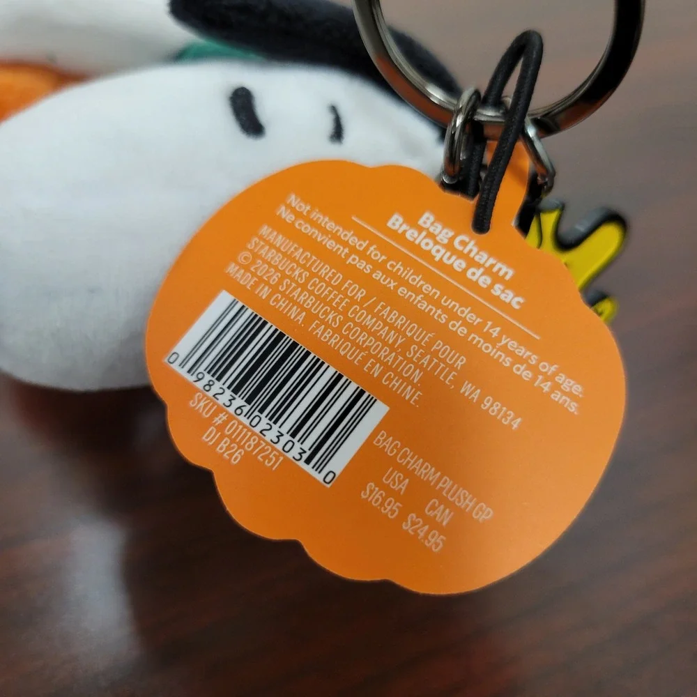 Starbucks Peanuts Snoopy Plush Bag Charm Keychain White Pumpkin Woodstock NWT